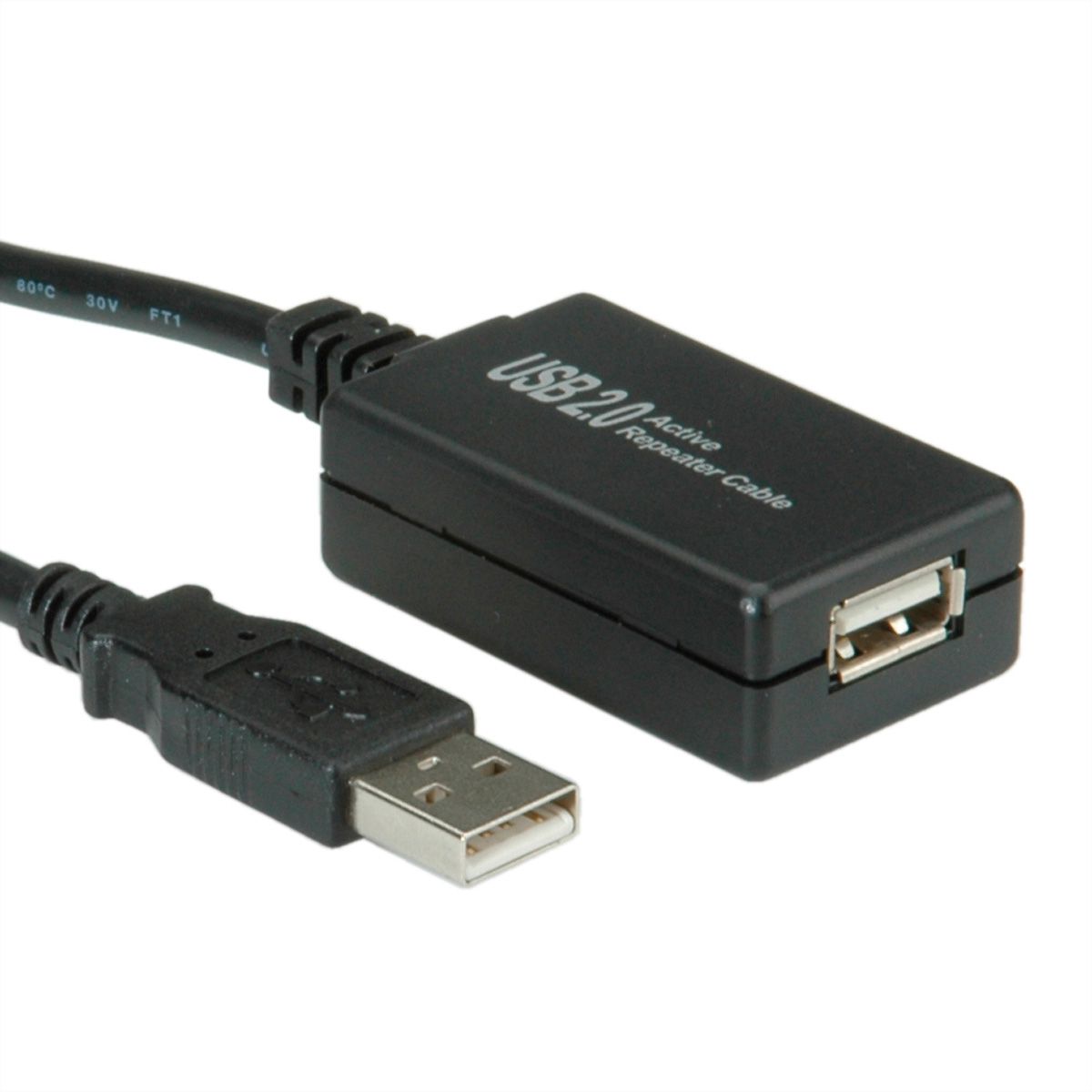 VALUE USB 2.0 Extension Cable, active with Repeater, black, 12 m