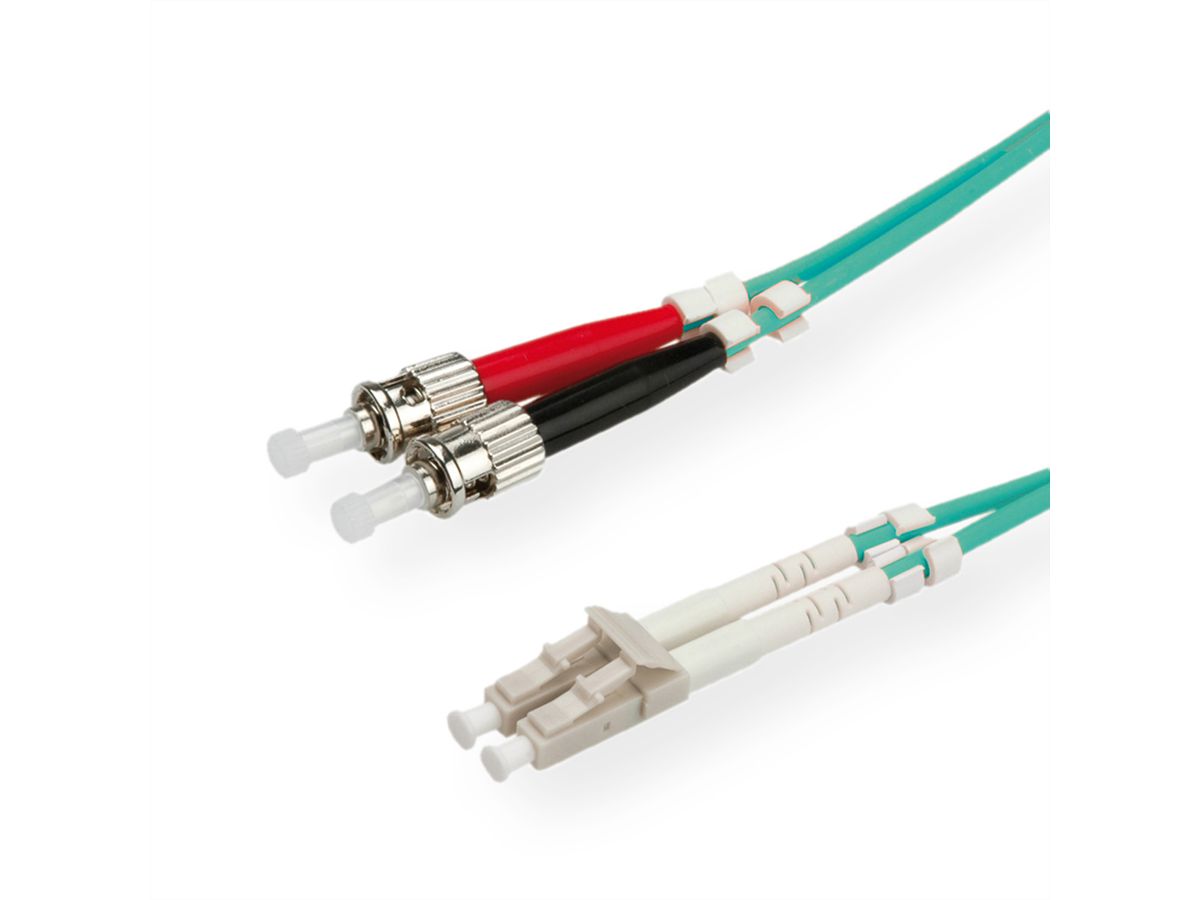 ROLINE Fibre Optic Jumper Cable, 50/125µm, LC/ST, OM3, turquoise, 0.5 m