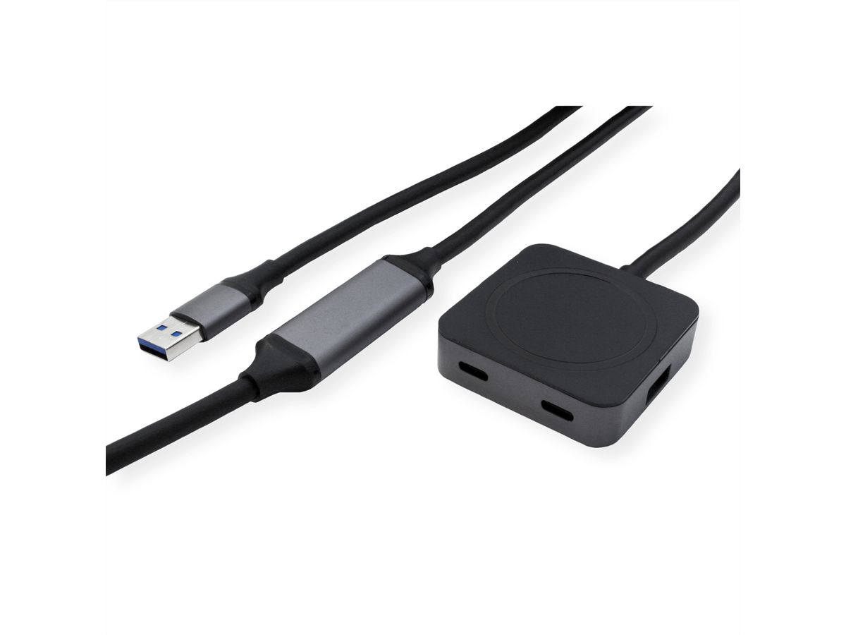 VALUE USB 3.2 Gen1 Hub, 4 Ports (2x A+ 2x C), with Extension Cable, black, 10 m