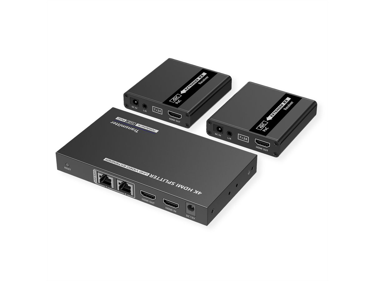 VALUE HDMI Splitter 1x3 with Extender 1x2 over Twisted Pair, 40m