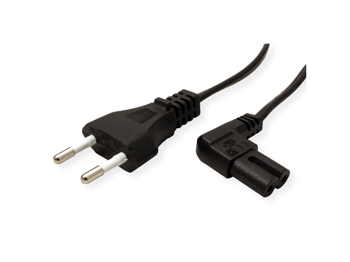 VALUE Euro Power Cable, 2-pin, C/ connector 90° angled, black, 1.8 m