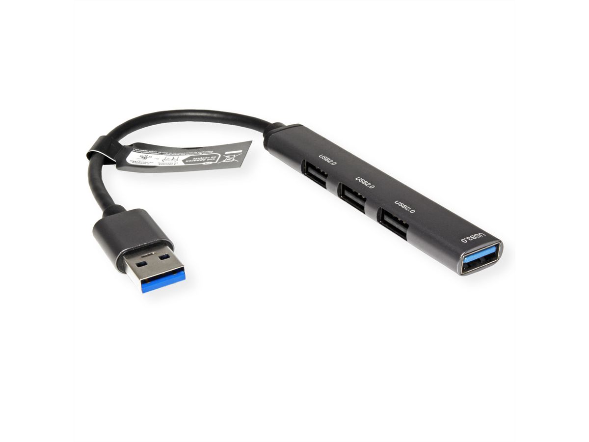 STANDARD USB 2.0 Hub, A connector, 4x A Ports (3x USB2.0 +1x USB 3.2 Gen1)