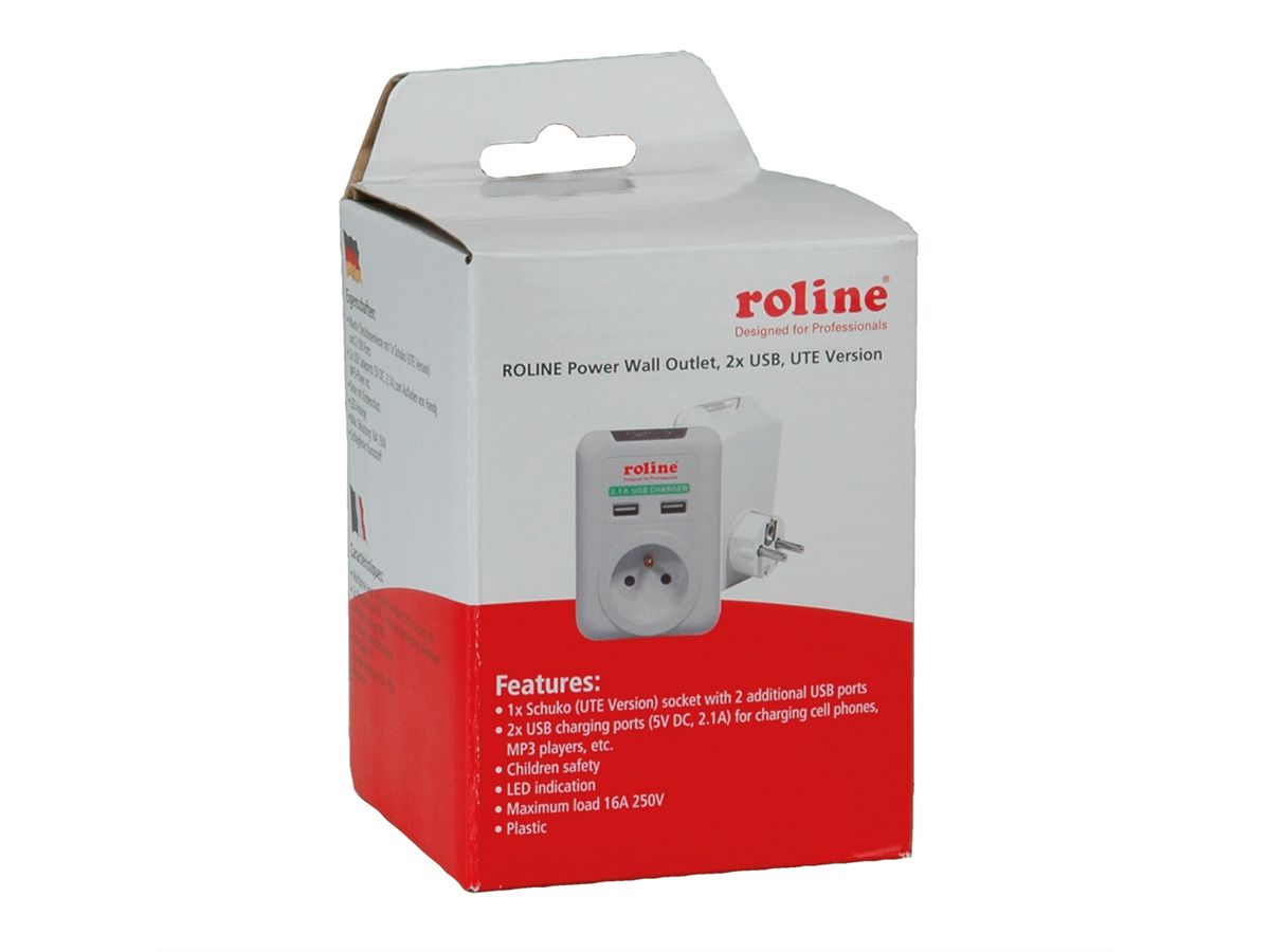 ROLINE Power Wall Outlet, 2x USB Charger, UTE version