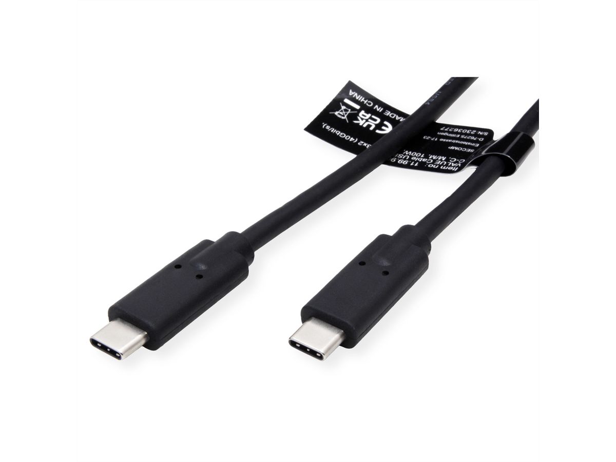 VALUE Cable USB4 Gen3x2, with Emark, C–C, M/M, 100W, black, 1 m