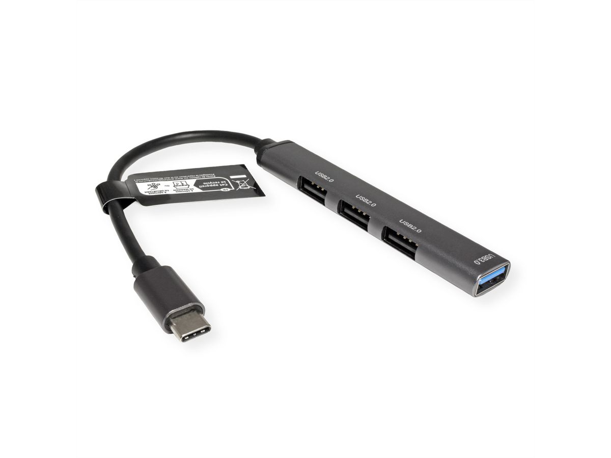 STANDARD USB 2.0 Hub, C connector, 4x A Ports (3x USB2.0 +1x USB 3.2 Gen1)