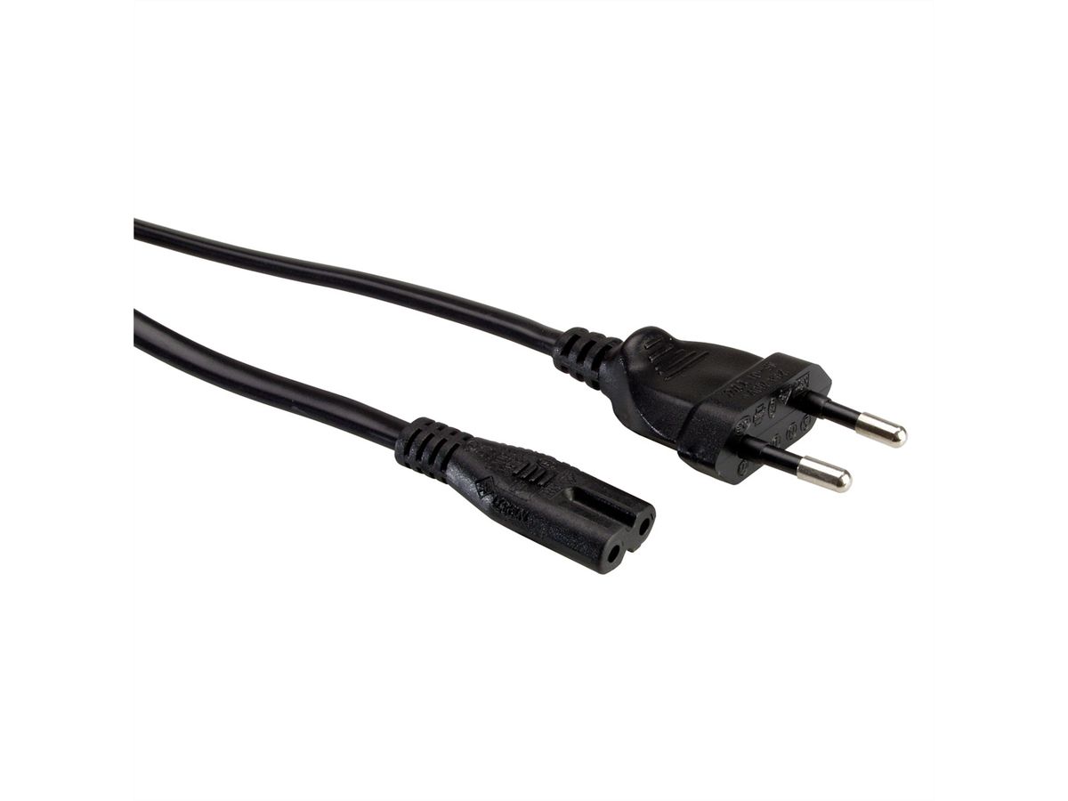 VALUE Euro Power Cable, 2-pin, black, 3 m