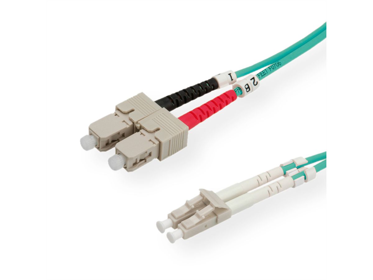 ROLINE Fibre Optic Jumper Cable, 50/125µm, LC/SC, OM3, turquoise, 0.5 m
